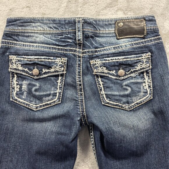 Silver Jeans Co Jeans Womens 28 Blue Aiko Mid Capri Distressed Embroidered Denim - Picture 3 of 11